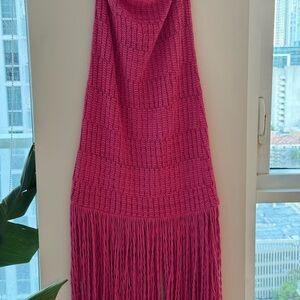 Anthropologie Celandine Pink Strapless Fringe Midi Dress